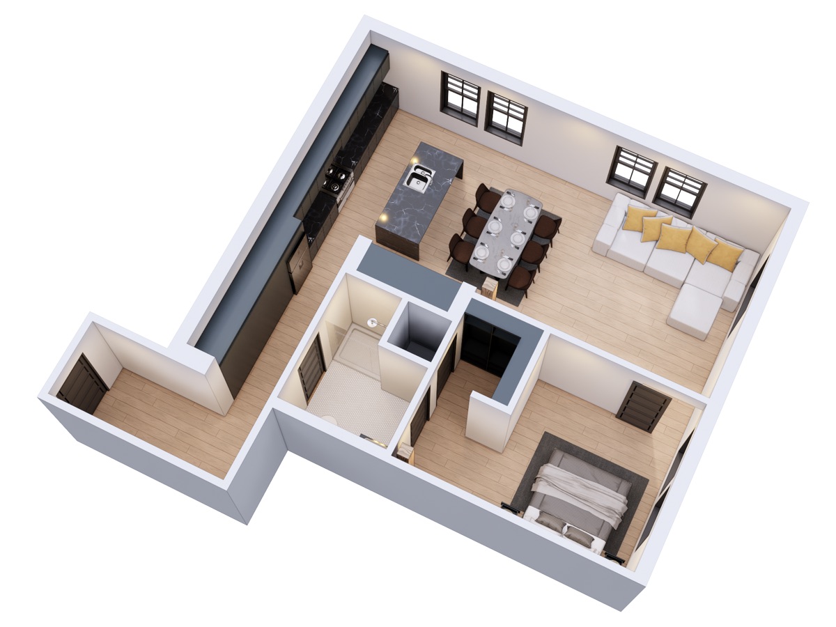 APT 401 3D render kitchen